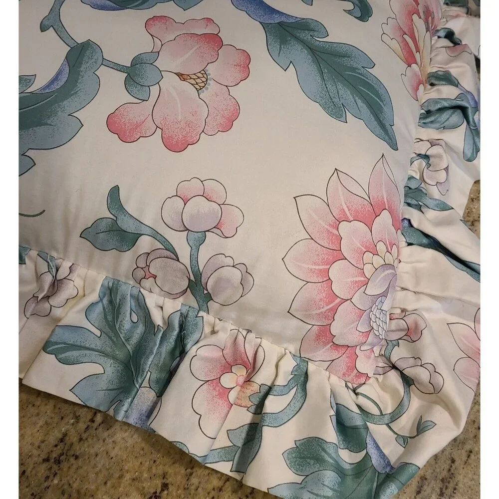 Vintage Waverly Shumacher Floral Decorative Pillow Ruffled Piping About 22